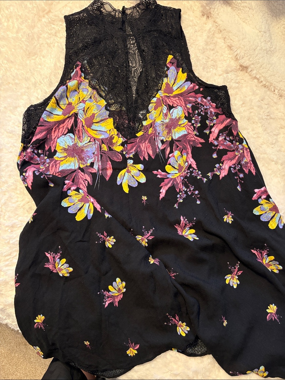 Intimately Free People Black Floral Lace High Neck Tunic Mini Dress M - Picture 3 of 8